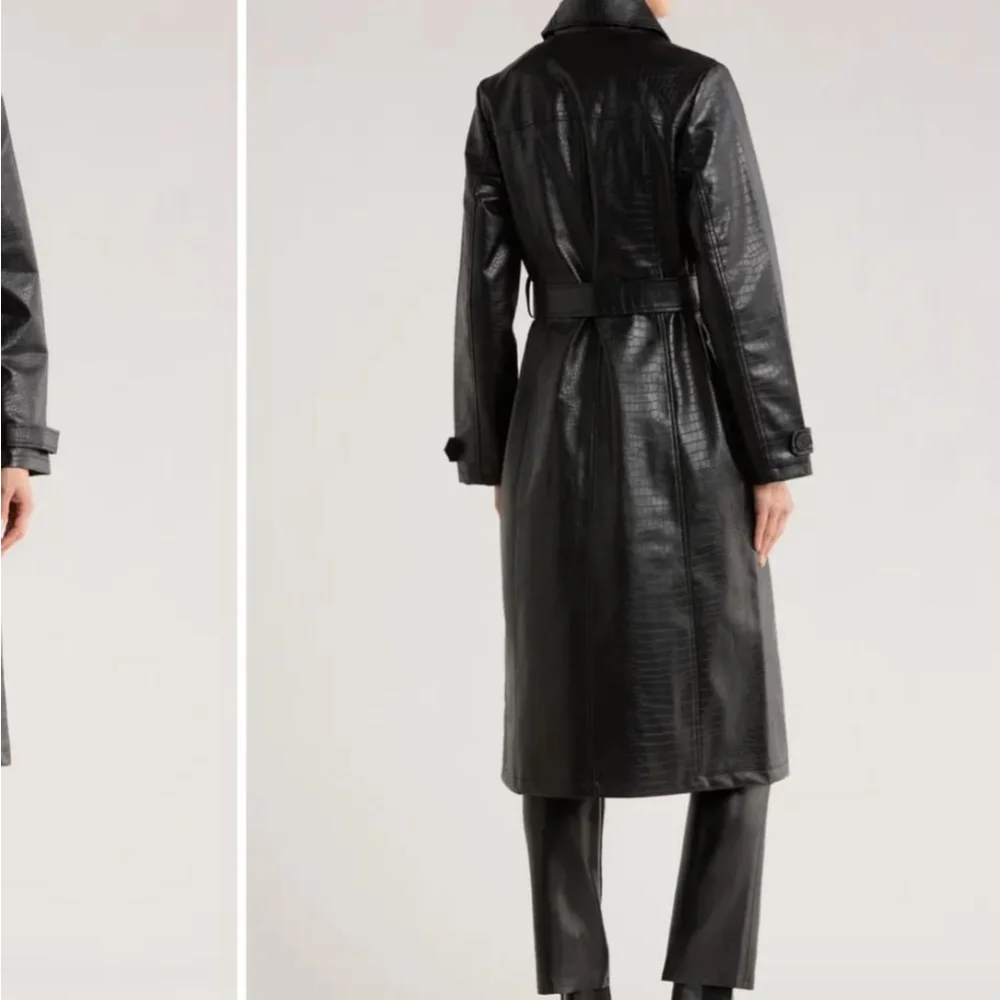 NEW Jason Wu Black Croc Embossed Faux Leather Long Trench Coat M Edgy Jacket